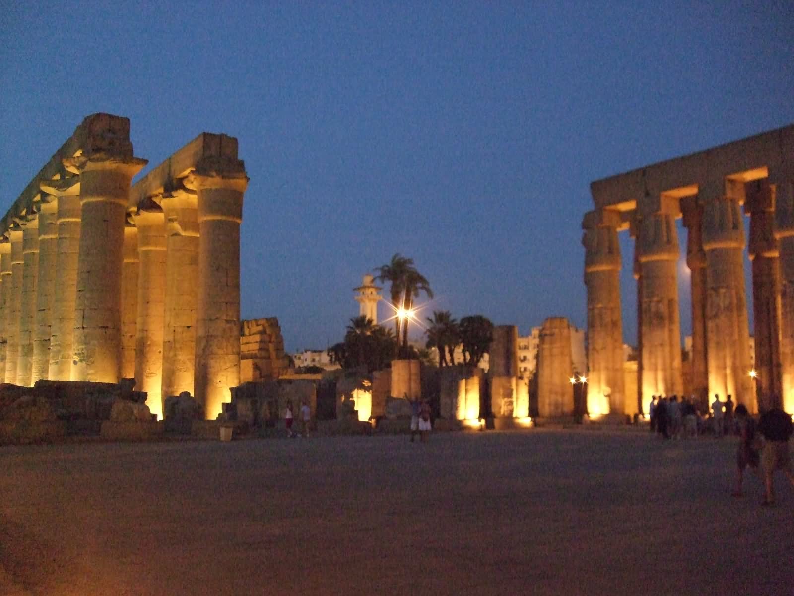 Columns At Luxor Temple Lit Up At Night