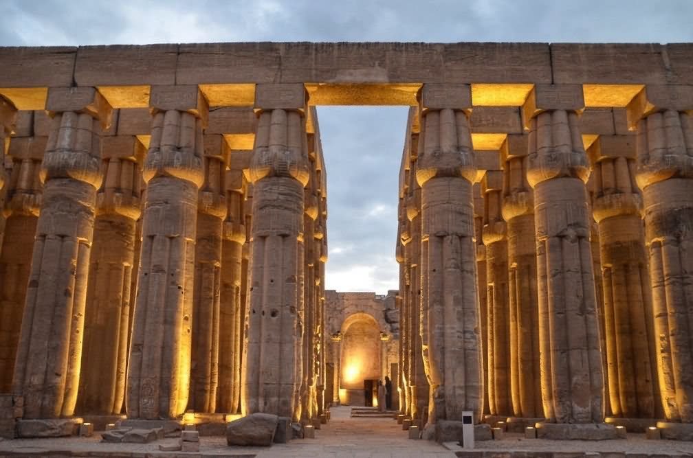 Columns Inside The Luxor Temple At Dusk