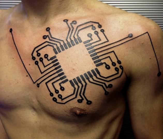 Computer Chip Circuit Computer Geek Tattoo On Chest