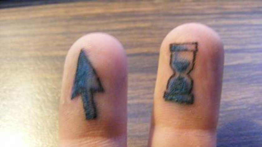Computer Geek Cursor Tattoos On Fingers