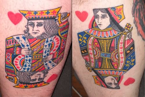 Cool Colorful King And Queen Playing Card Tattoo Design