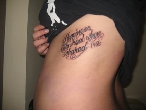 Cool Military Quotes Tattoo On Girl Side Rib