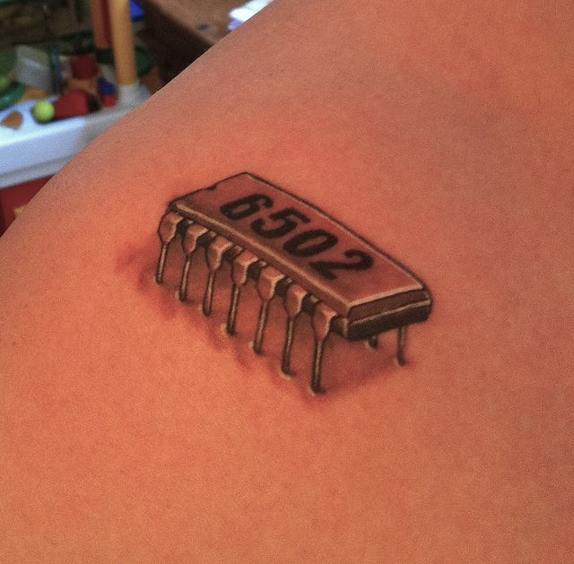Coumputer Chip Geek Tattoo On Shoulder