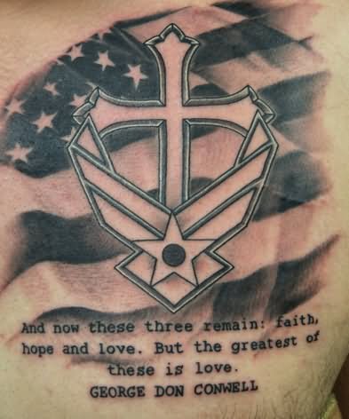 Cross With Air Force Military Logo Tattoo Design