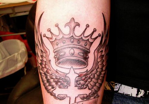 Cross With Wings And King Crown Tattoo Design