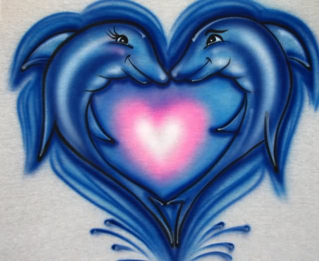 Cute Blue Dolphin Kissing Tattoo Design