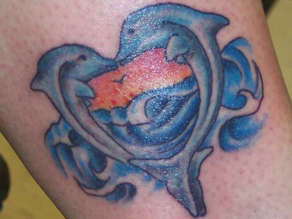 Cute Blue Dolphins Kissing Tattoo