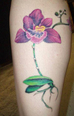 Cute Orchid Tattoo On Leg
