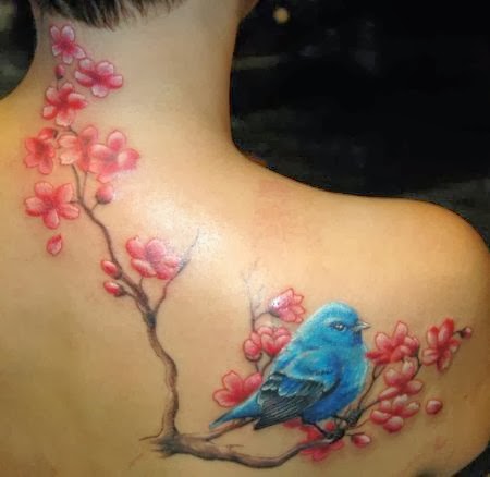 Cute Scenery Tattoo On Upper Back