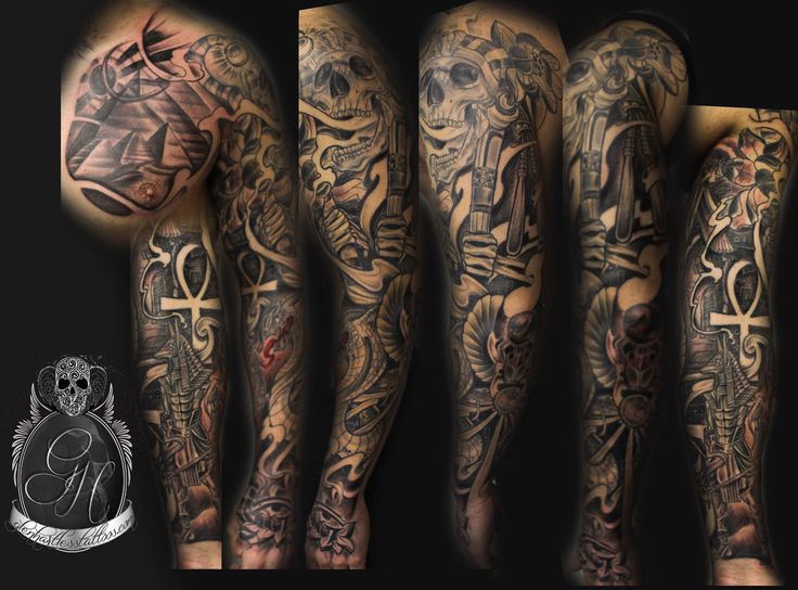 Dark Ink Anubis Tattoo On Sleeve