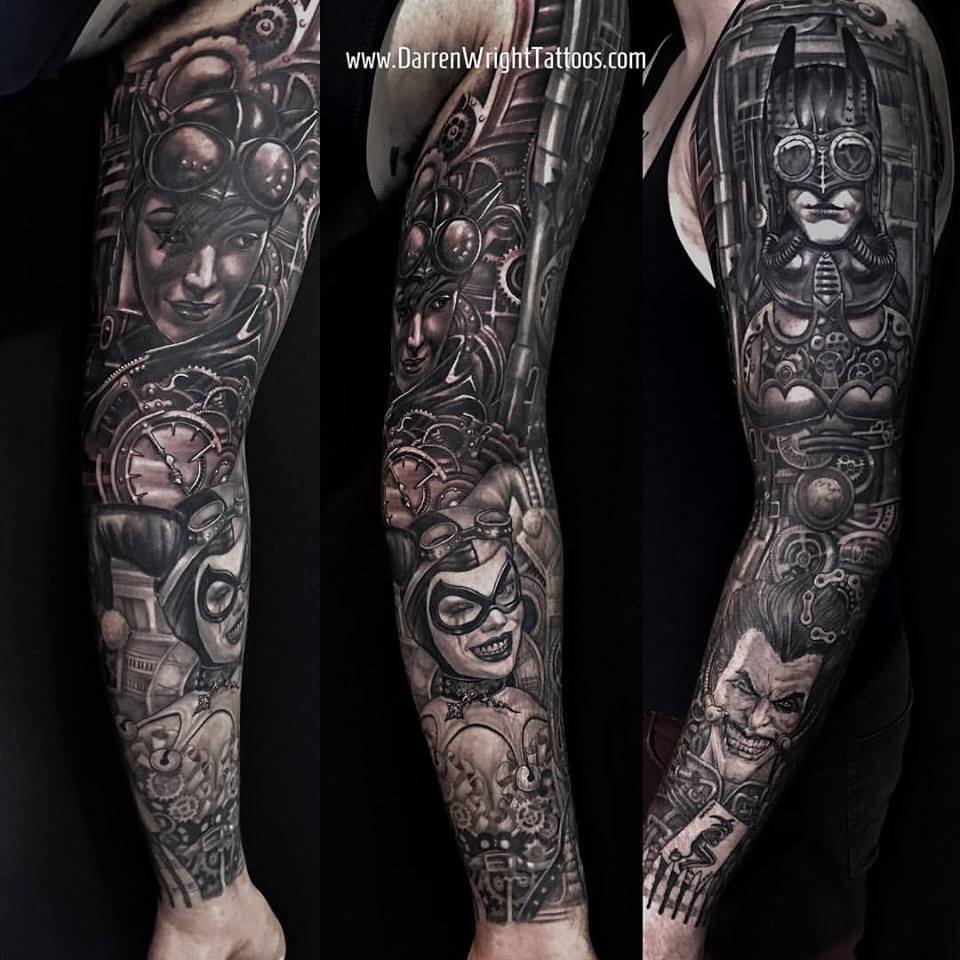 Dark Ink Geek Tattoo On Full Sleeve