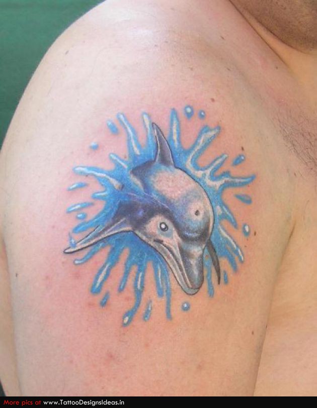 Dolphin Head Tattoo On Right Shoulder
