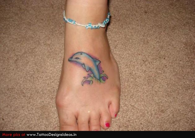 Dolphin Tattoo On Girl Left Foot