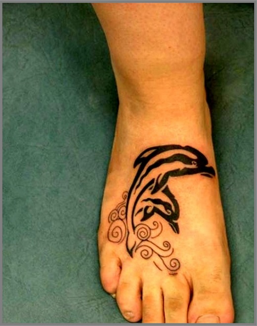 Dolphin Tattoo On Girl Right Foot