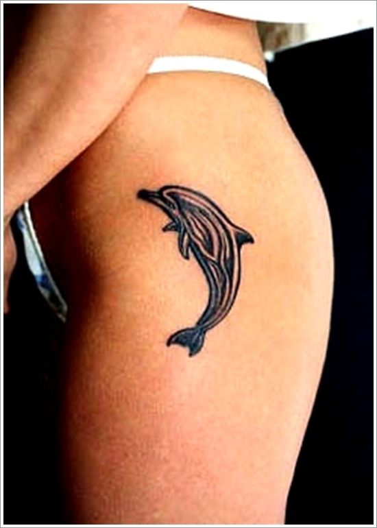 Dolphin Tattoo On Side Leg