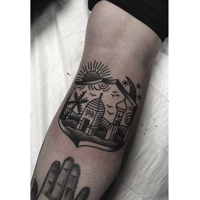 Dotwork Scenery Tattoo Design For Arm