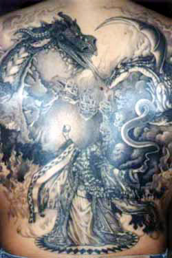 Dragon and Wizard Tattoo On Full Back