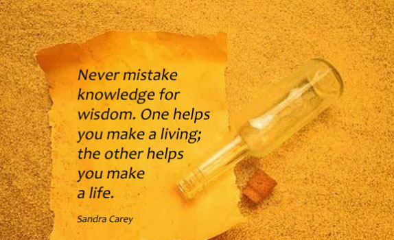 Never mistake knowledge for wisdom. One helps you make a living; the other helps you make a life.  - Sandra Carey