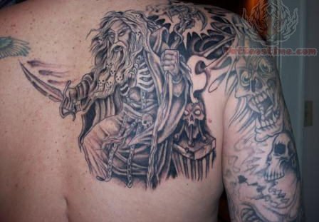 Evil Wizard Tattoo On Right Back Shoulder