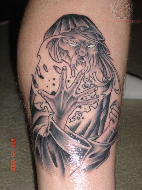 Fantasy Wizard Tattoo On Leg