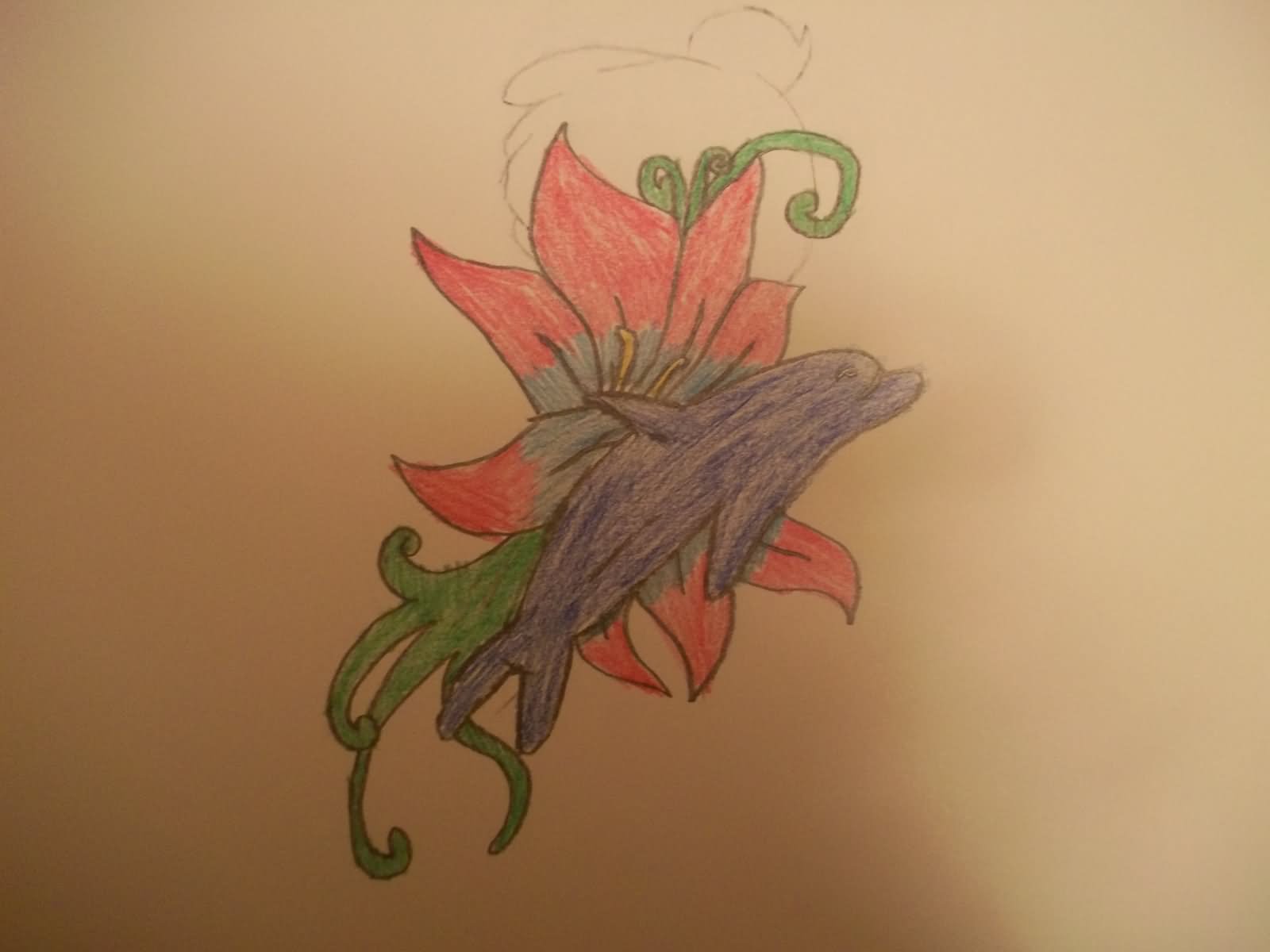 Flower And Dolphin Tattoos Design