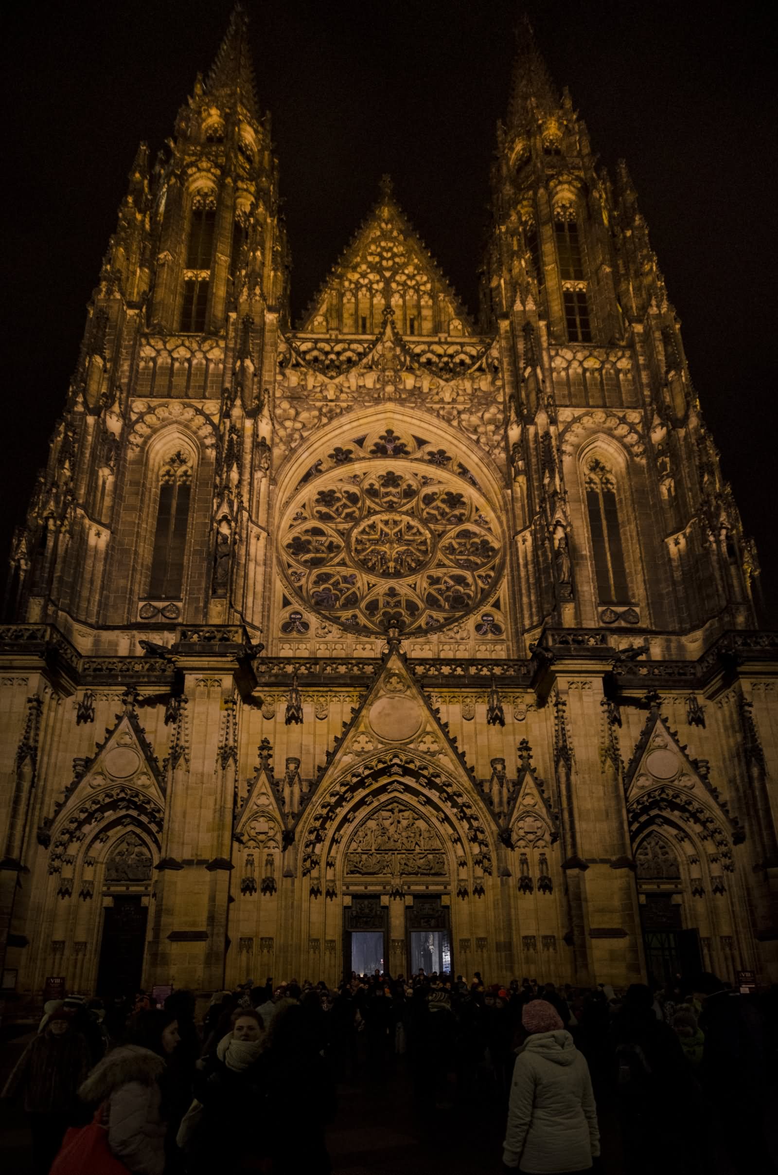Front Facade Of St Vitus Cathedral At Night