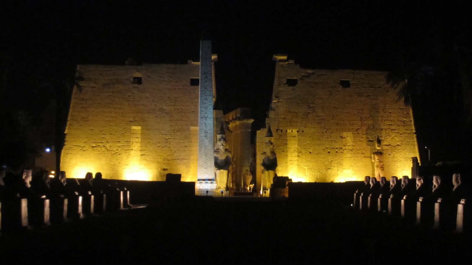 Front Facade View Of Luxor Temple At Night