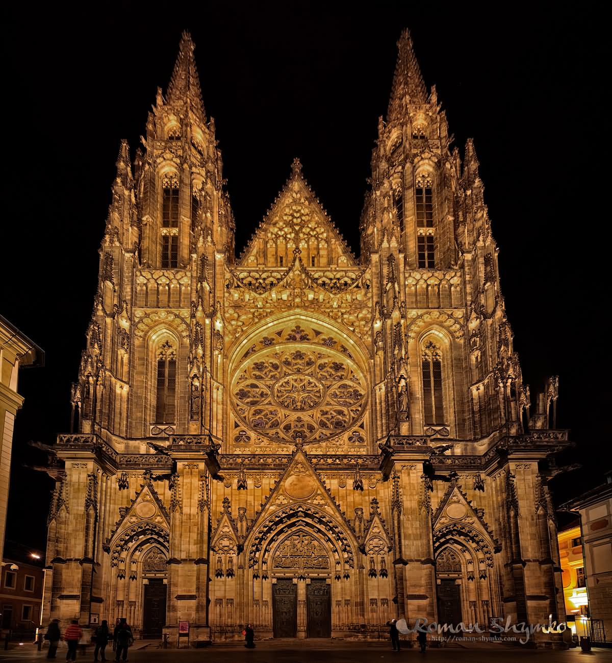 Front Towers Of St Vitus Cathedral At Night