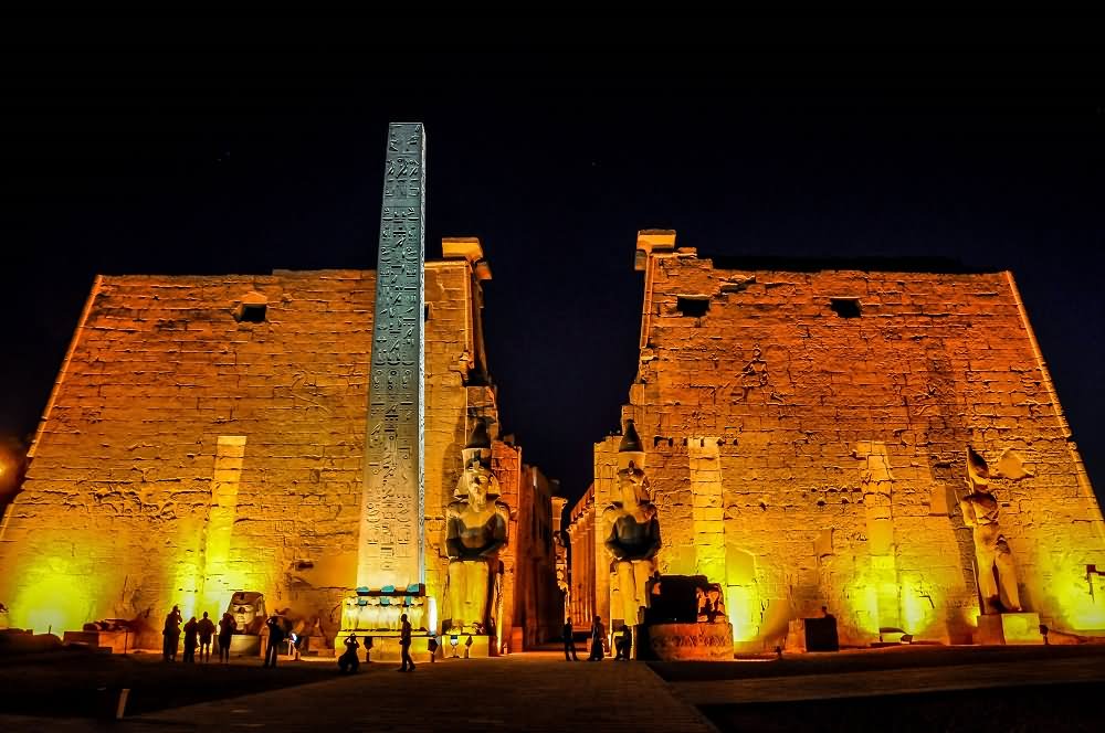 Front View Of Luxor Temple Lit Up At Night