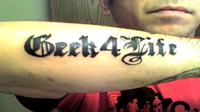 Geek 4 Life Tattoo On Right Forearm
