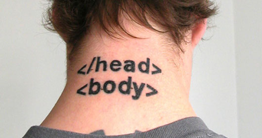 Geek HTML Tags Tattoos On Nape