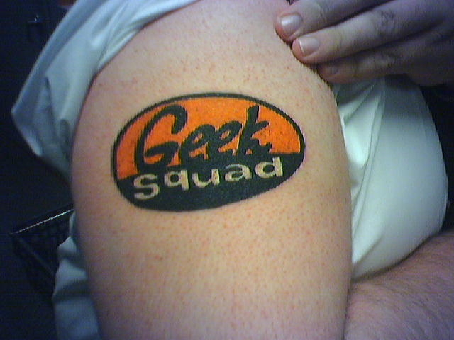 Geek Squad Tattoo On Right Shoulder