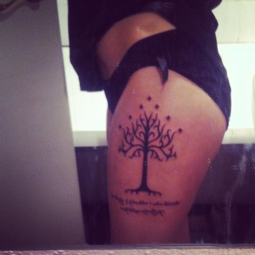Geek Tree Tattoo On Side Thigh