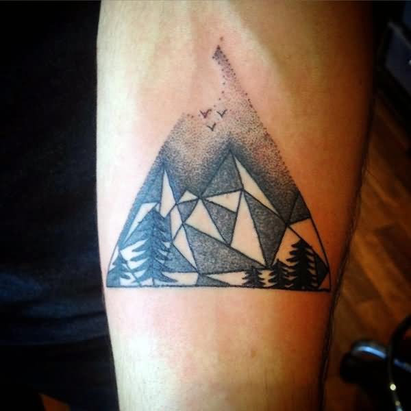 Geometric Mountain Scenery Tattoo Design For Sleeve