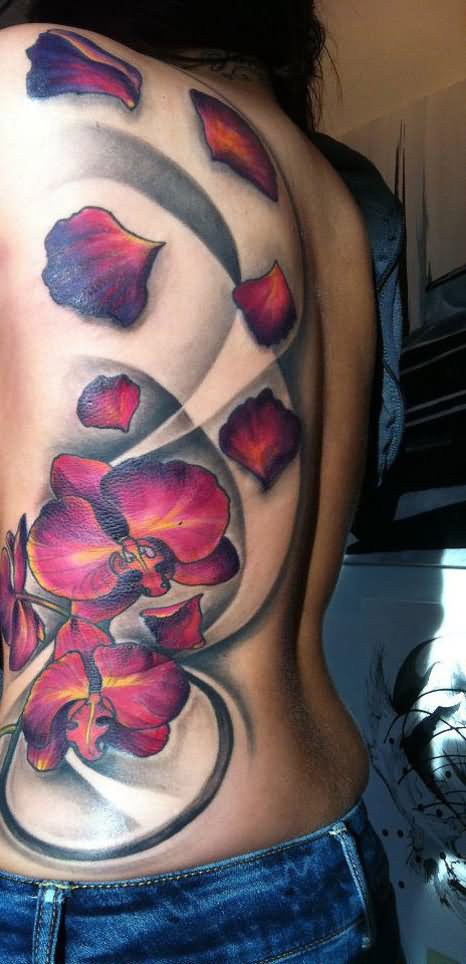 Girl Back Body Orchid Tattoo For Girls