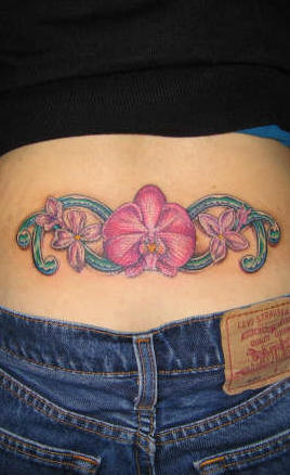 Girl Lower Back Orchid Tattoo