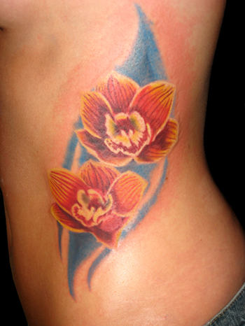 Girl Rib Side Orchid Tattoo