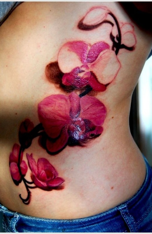 Girl Rib Side Orchid Tattoos