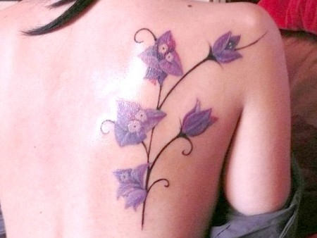 Girl Right Back Shoulder Purple Orchid Flowers Tattoos