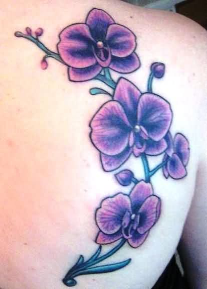 Girl Right Back Shoulder Purple Orchid Tattoos