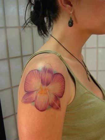 Girl Right Shoulder Orchid Flower Tattoo