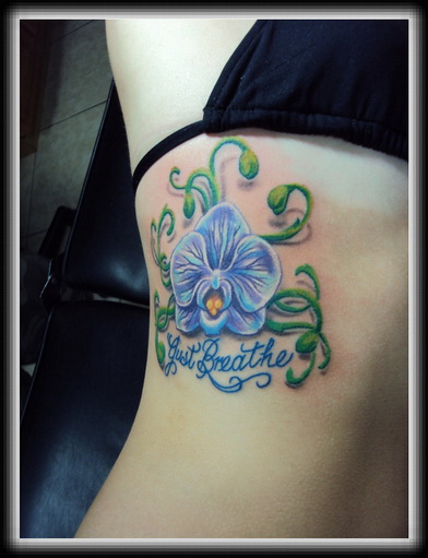 Girl Side Rib Orchid Tattoo Design