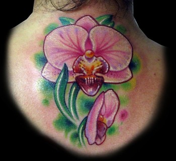 Girl Upper Back Orchid Tattoo Design