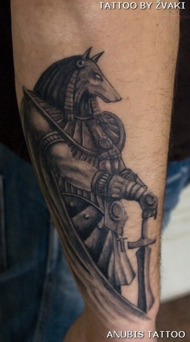 Grey Anubis Tattoo On Side Wrist