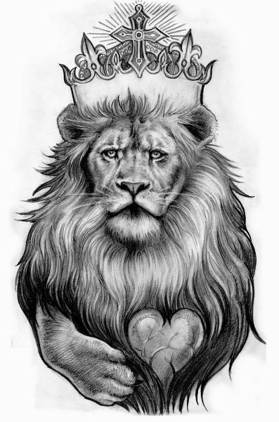 Grey Ink King Crown On Lion Head Tattoo Design