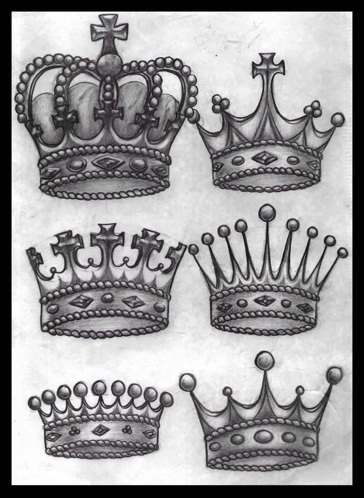 Grey Ink Six King Crown Tattoo Design