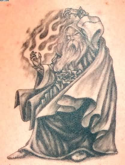 Grey Ink Wizard Tattoo Image