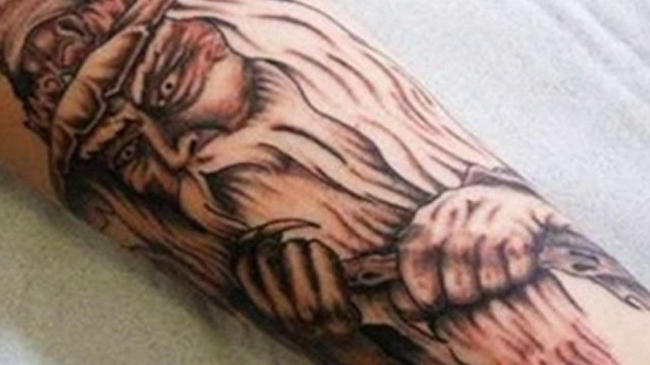 Grey Ink Wizard Tattoo On Sleeve