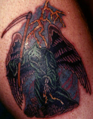 Grim Reaper Wizard Tattoo On Leg