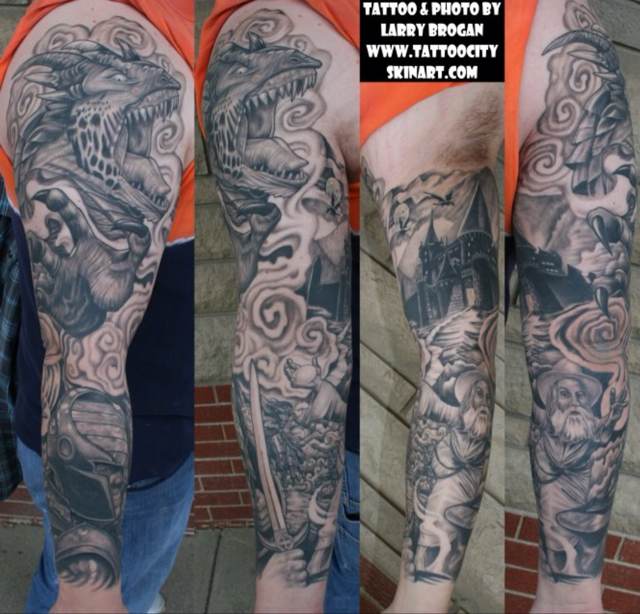 Guy Showing His Wizard Tattoo On Sleeve